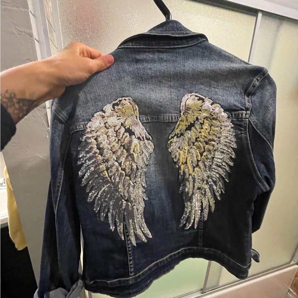 Cropped Italian Denim Jacket Angel Wings